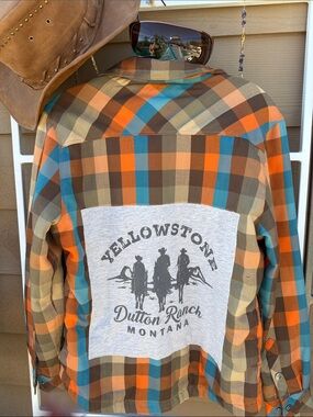 Pacific Trail USA custom designed YellowstoneShirt Jacket - Orange, Teal & Brown